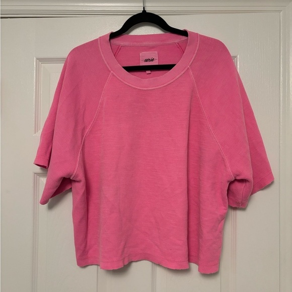 Aerie Lightweight Ribbed Short Sleeve Sweatshirt XL Pink Infusion - Picture 5 of 8